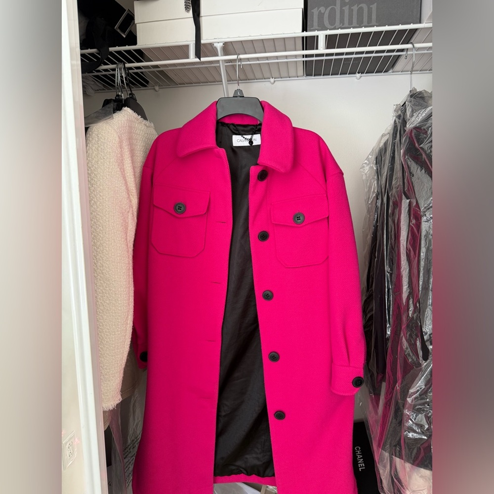 Calvin Klein Pink Oversized Jacket Coat Shirt Black Buttons Petite PXXS